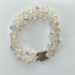 Faux Crystal Glass Bracelet with Silver Hardware